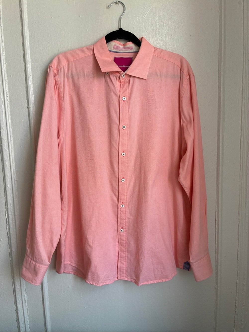 Tommy Bahama Island Modern Fit Pink Long-Sleeve Button Down Shirt Large